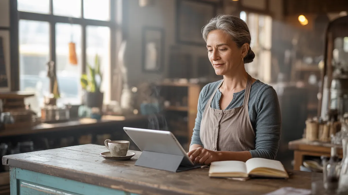 Small business owner reviewing local SEO growth results on a tablet