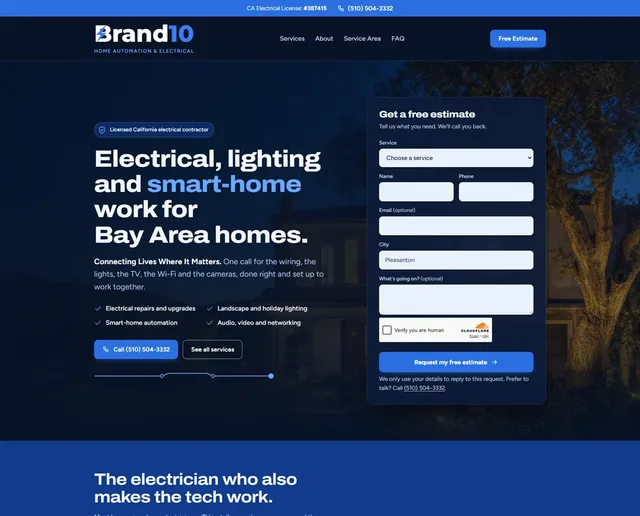 Brand10 Home Automation and Electrical website home page