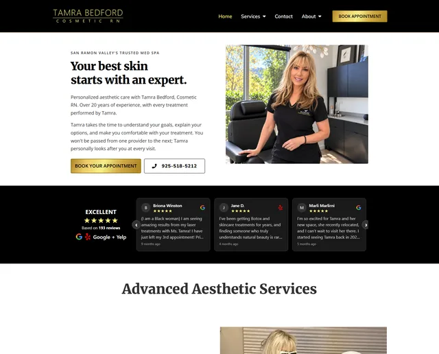 Tamra Bedford, Cosmetic RN med spa website home page