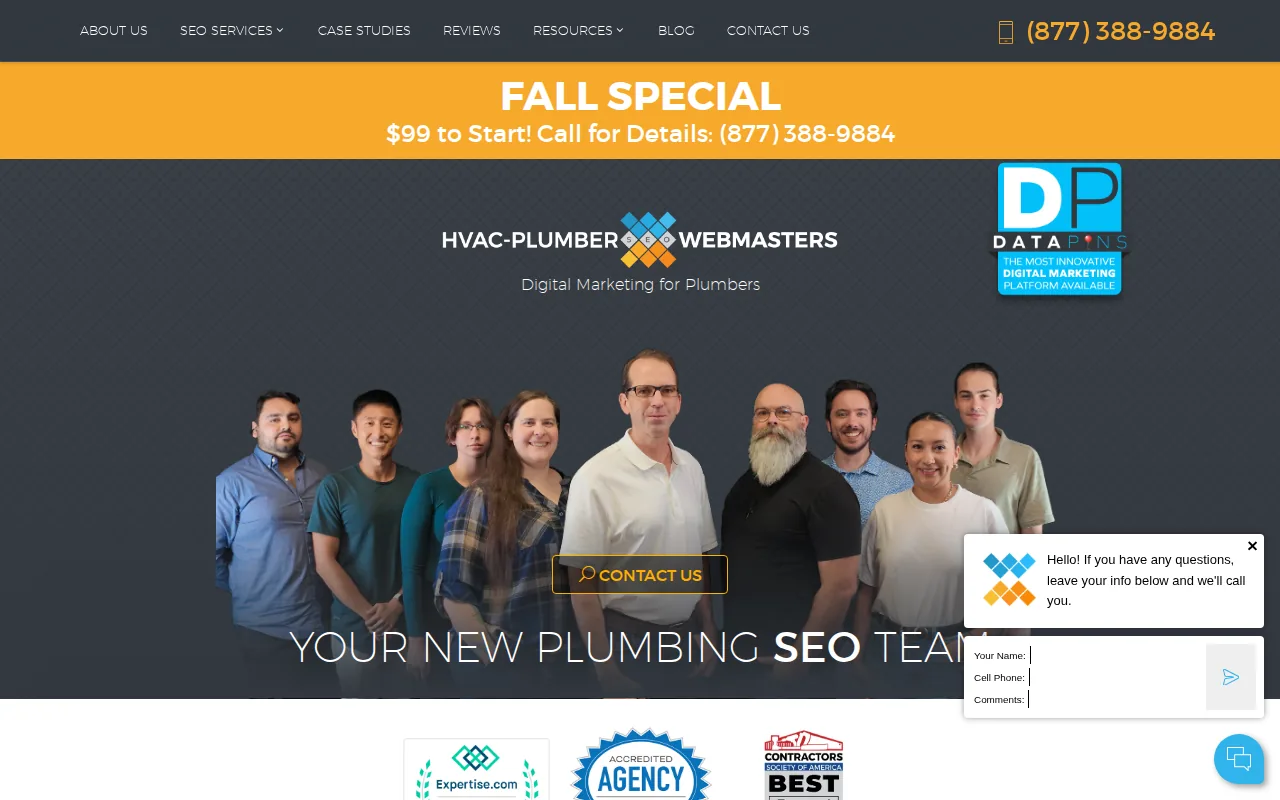 Screenshot of the Plumbing Webmasters website