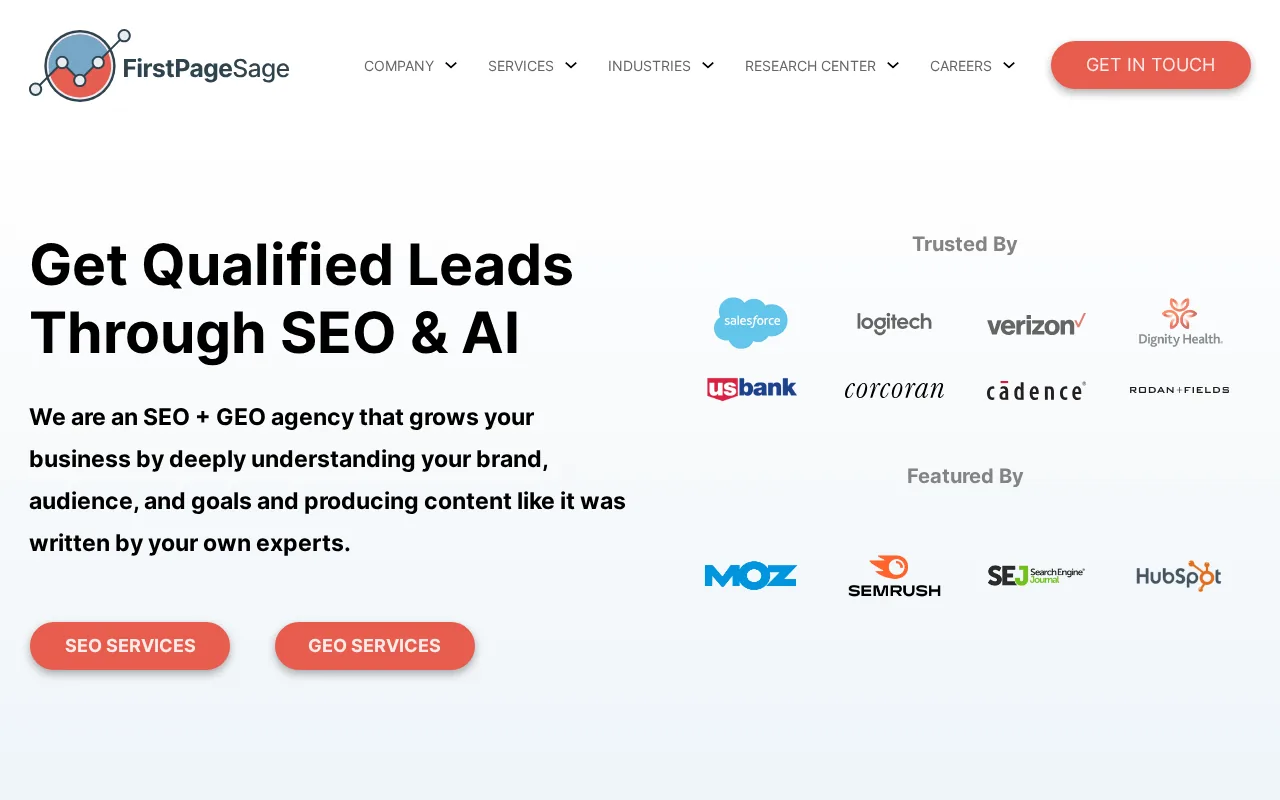 Screenshot of the First Page Sage website