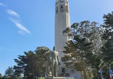 Coit Tower landmark with statue in San Francisco, California